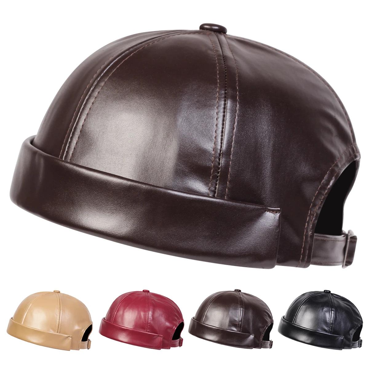 Yiran Bag Men's Solid Color Pu Leather Landlord Caps Painter Cap Painter Cap Spring And Autumn Melon Skin Hats
