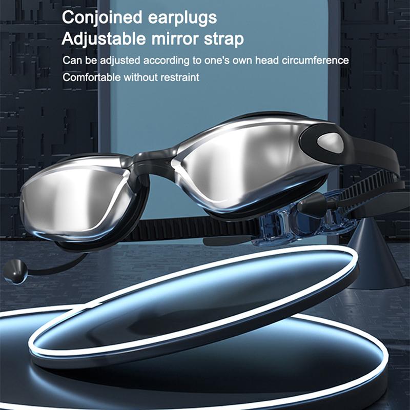 Schwimmbrille Schwimm-Ohrstöpsel Professionelle Wasserdichte Brille HD Anti-Beschlag UV Silikon Verstellbare Brille Herren Klare Brille