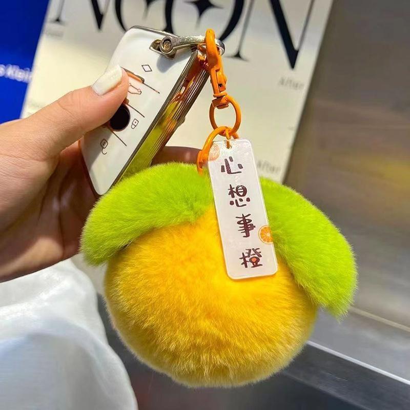 Kawaii Fluffy Persimmon Peach Plush Keychain Soft Stuffed Fruit Pendant for Backpack Bag Decor Girlfriend Gift