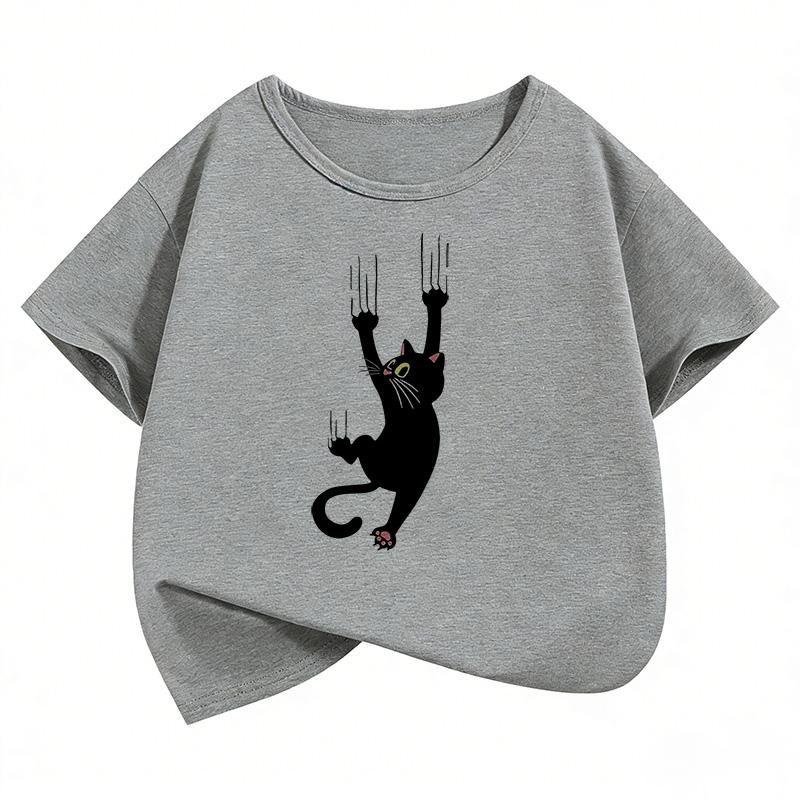 Cute Climbing Cat T Shirts Funny Short Sleeve Kids Childrens Tshirt Boys Girls Summer Spring Casual Top Tee Shirt