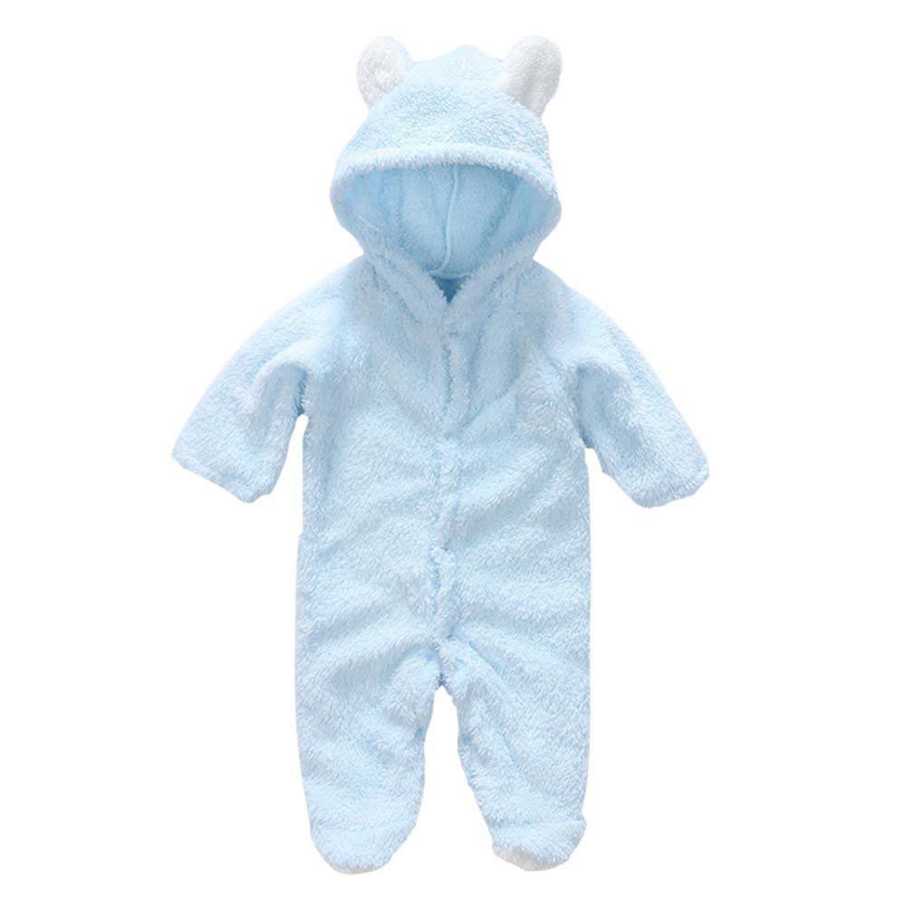 Baby Einfarbig Warm Strampler Neugeborenen Bodys Hoody Overall Krabbeln Kleidung