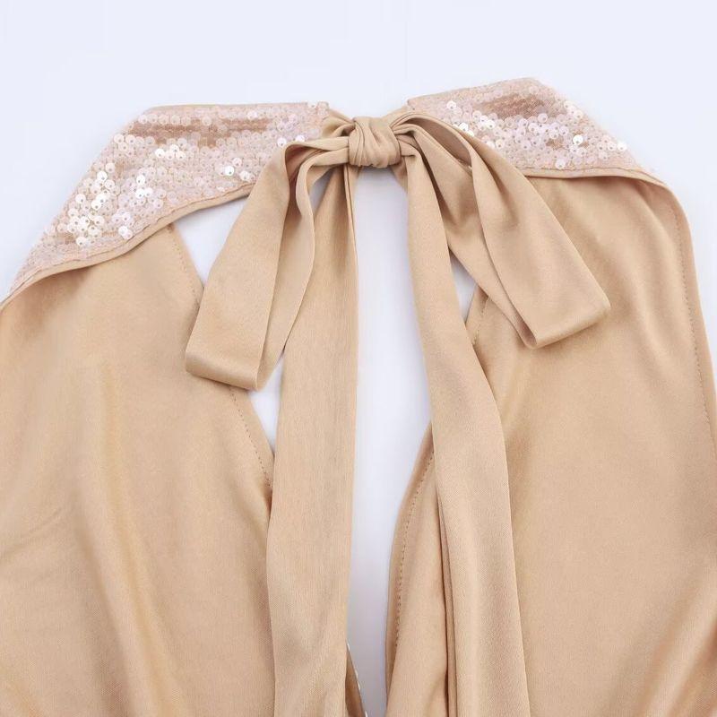 Zbzr Spring New Women Clothes Western Style Fashion Sexy Sequined Backless Top Fishtail Skirt Two-piece Set