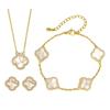 Schmuckset Natürliche Weiße Muschel Kleeblatt Ohrringe Halskette Armband Voll Damen High Fashion