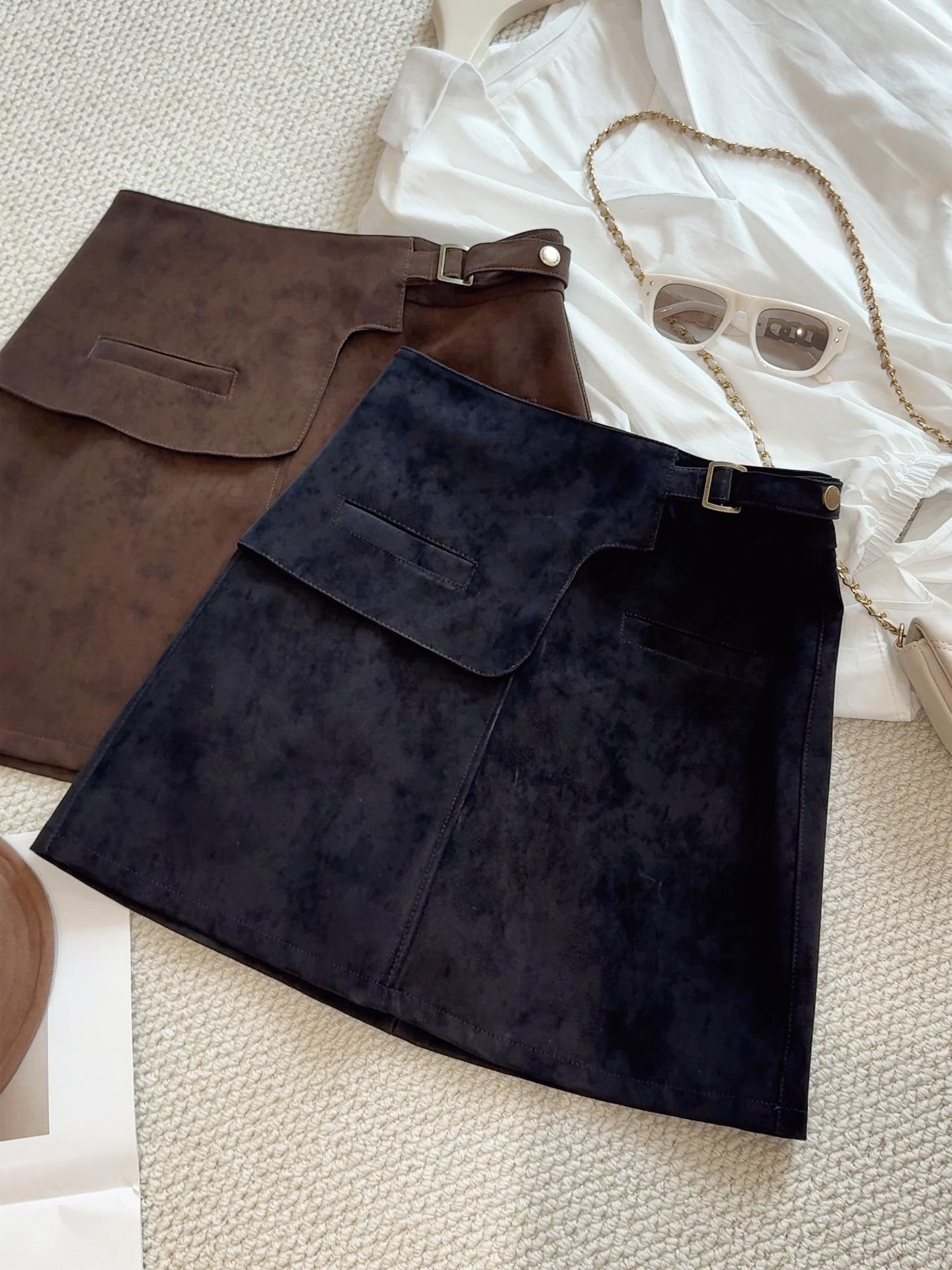 2025 Autumn Women s European Chic Suede Plush Slimming Mini Skirt Large чёрный