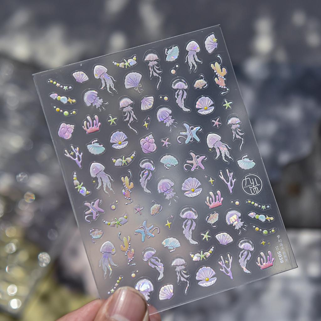 Shiny Blowing Bubble Nail Decorations Stickers 5D Shell Light Love Cat Bubble Transfer Slider Sticker DIY Manicure Decals