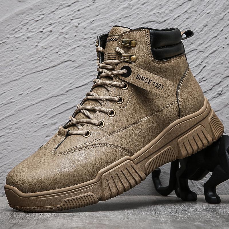 Vinterstövletter Herr Casual Skor Utomhus Höst PU Läder Vattentäta Arbetsverktyg Herrstövlar Plattform Botas