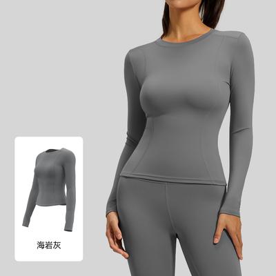 Crew Neck Slim Fit Tight Long Sleeve Yoga Clothes Top Running Fitness T-shirt