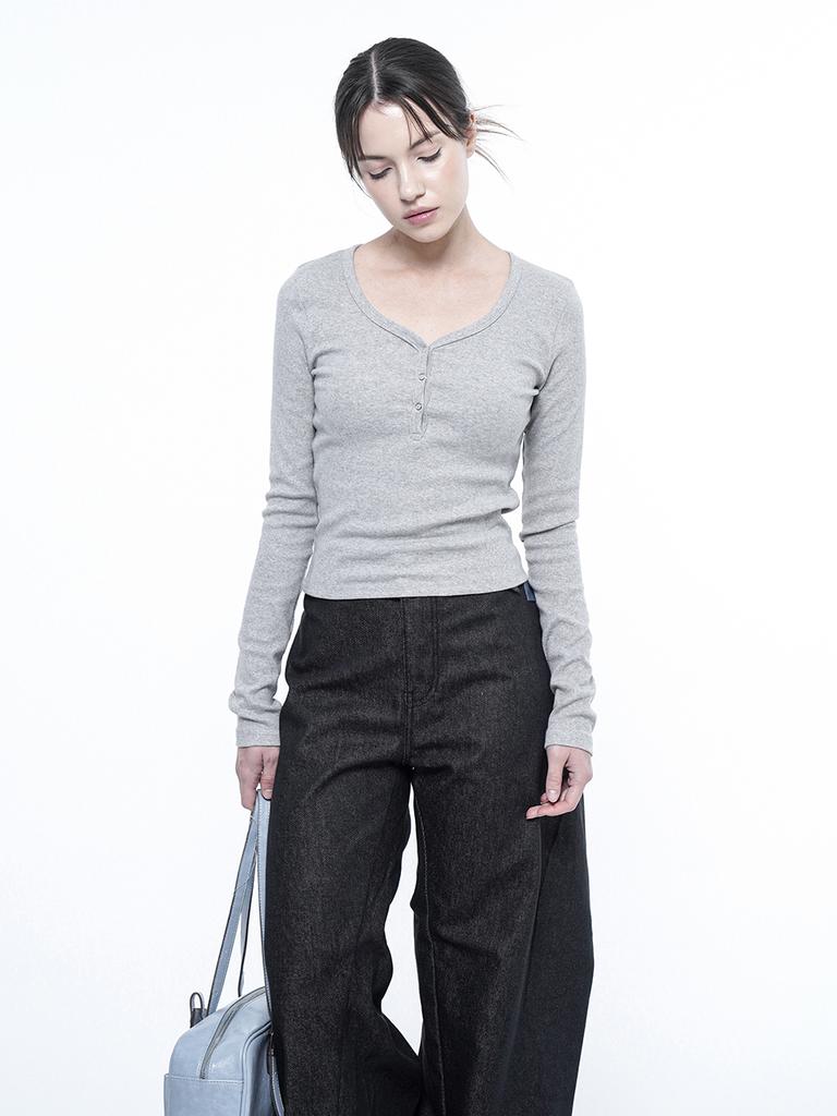 Chaenseseunoi Slim Fit Open Neck Long Sleeve Grey/W251Tp08Gr