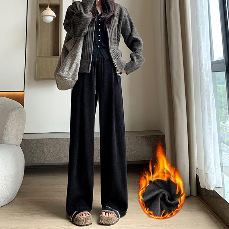 European Cotton Wool Wide-leg Pants for Women Loose Autumn and Winter Lazy Casual Slim Loose Wide-leg Pants Floor-moving Pants