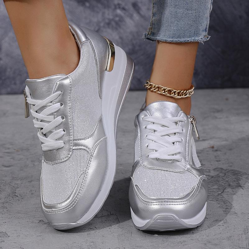 Fashion Plus Size Fashion Wedge Sneakers for Women Gold Silver Platform Sports Shoes Woman Lightweight Breathable Casual Running Shoes