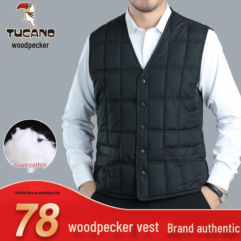 Woodpecker Men's V-neck Knitted Sleeveless Vest for Autumn and Winter