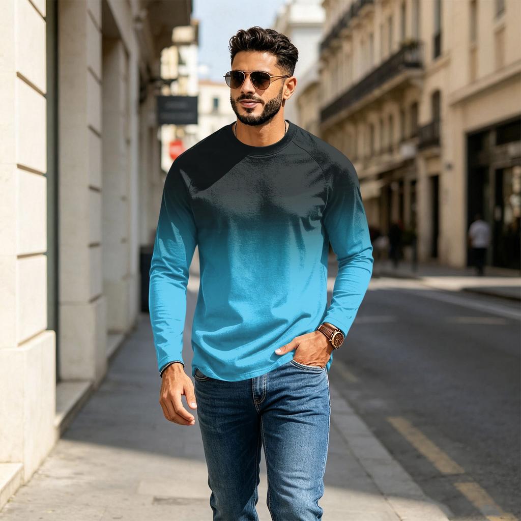 Men's Raglan Long Sleeve T-Shirt Neck Casual Top for Everyday Wear