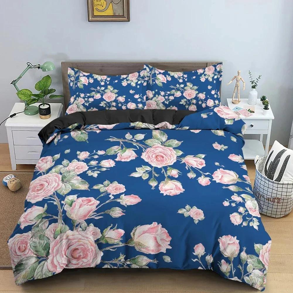 Flowers Duvet Cover Set Floral Pattern Comforter Cover Bedding Set Personality Quilt Cover With Pillowcase Queen King Bedclothes
