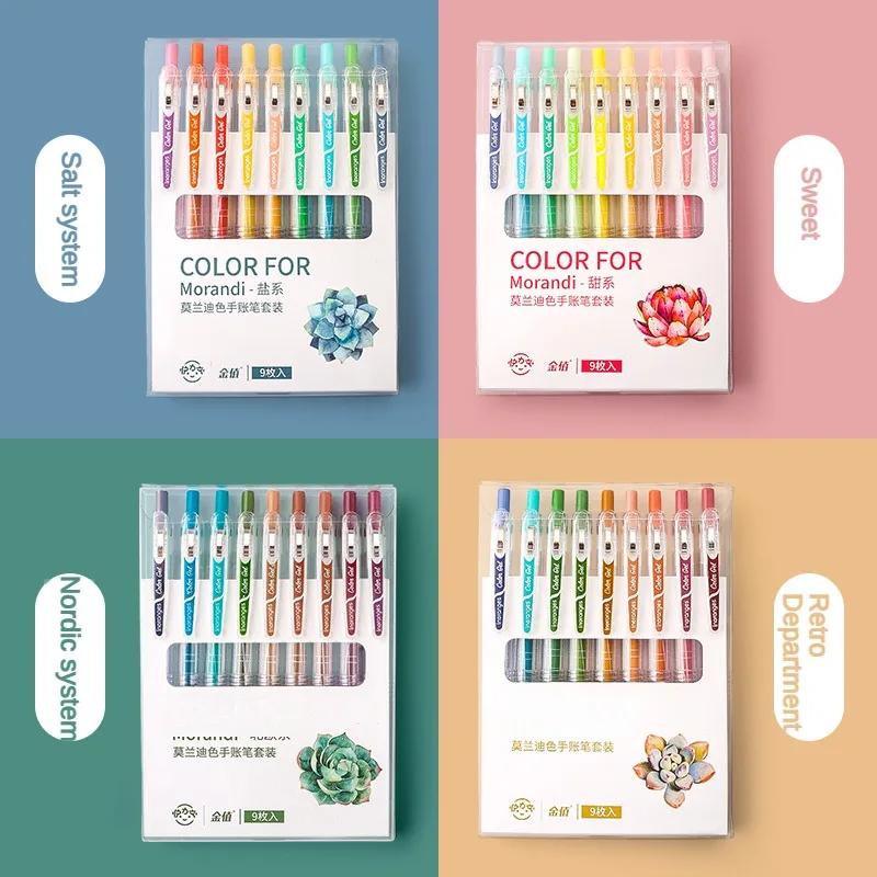 9/36 Color Morandi Gel Pen Set Press Type Color Ballpoint Pen 0.5mm Note-taking Hand Account Stationery Office School Supplies