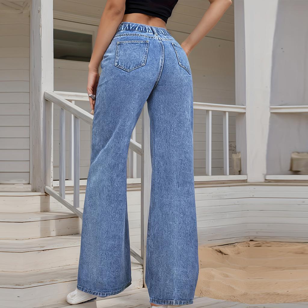Women's Wide Leg Jeans Casual Highwaist Straight Denim Pants With Pockets