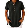 Women Casual Short Sleeve V Neck Button Front Top Lightweight Soft Fabric Relaxed Fit Tunic Blouse with Side Button Detail