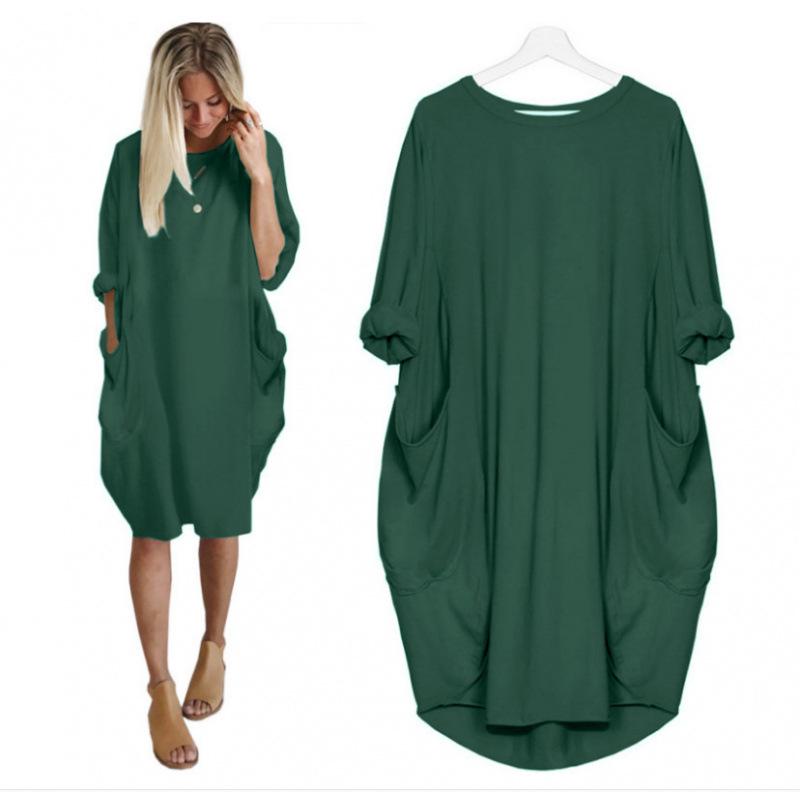 Women's Casual Loose Pocket Long Sleeve Plus Size Dress