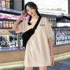 Spring and Summer Korean Version of the New Harajuku Loose Medium and Long Letter Printing Black Large Version Short-sleeved T-shirt Women Ins