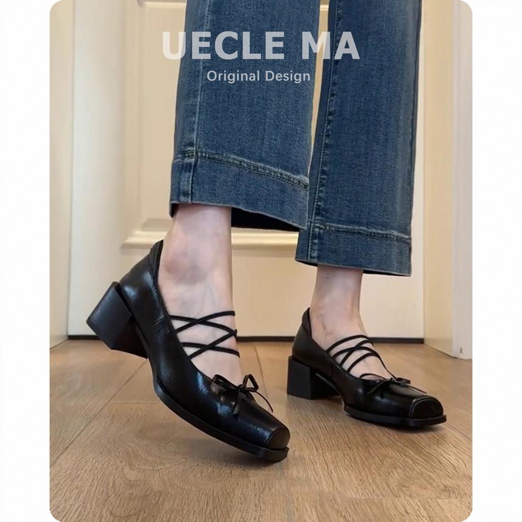 Sheepskin~ French single shoes women's thick heels are beautiful and not tired of high heels ballet shoes retro bow Mary Jane shoes
