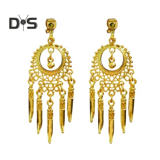 

1 пара женских сережек-клипс с ажурным декором из страз, кисточками в стиле ретро и этнических богемных украшений, не требующих пирсинга, для вечеринок и выступлений B