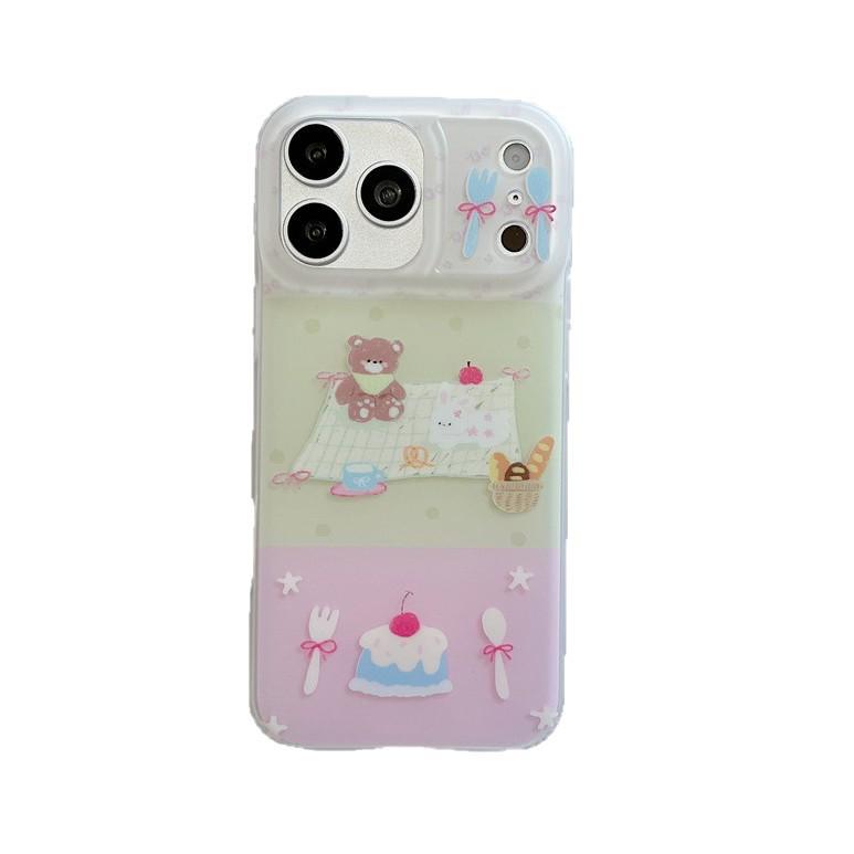 Sweet Cartoon Bear Patchwork Phone Case for iPhone 17, 16 Pro Max, 15, 14