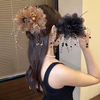 2024 Peony Feather Tassel Hairpin: Fluffy Hair Volume Boost Shark Clip