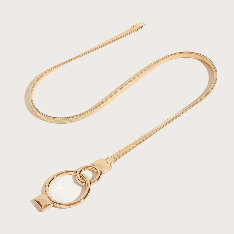 Women's Elastic Waistband Chain - Gold Waist Cinching with Korean Style Round Ring for Autumn/Winter