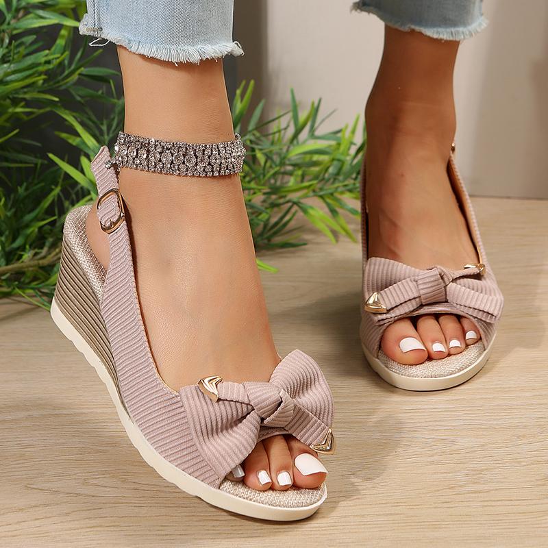 Bowknot Ladies Wedge Sandals 2026 Summer Patchwork Platform Sandles Women Back Strap Plus Size Sandalias Mujer 36-42