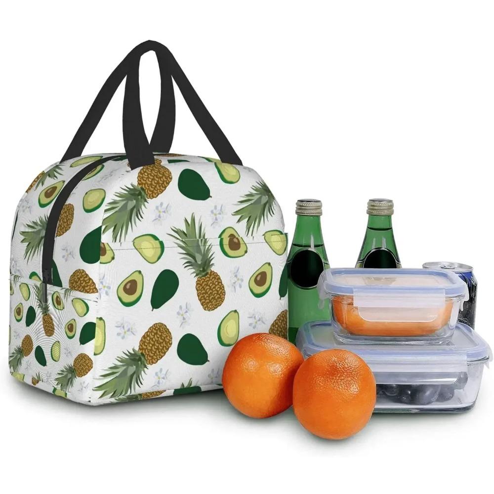 Lunch Bag for Women Summer Pineapple Avocado Flower Insulated Lunch Box Cooler Tote for Adults Men Work Office School Picnic