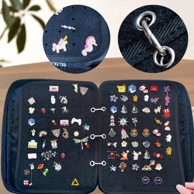 Portable Enamel Pins Carrying Case with 6 Display Pages Sturdy Felt Fabric Collector's Album Display Stand for Household