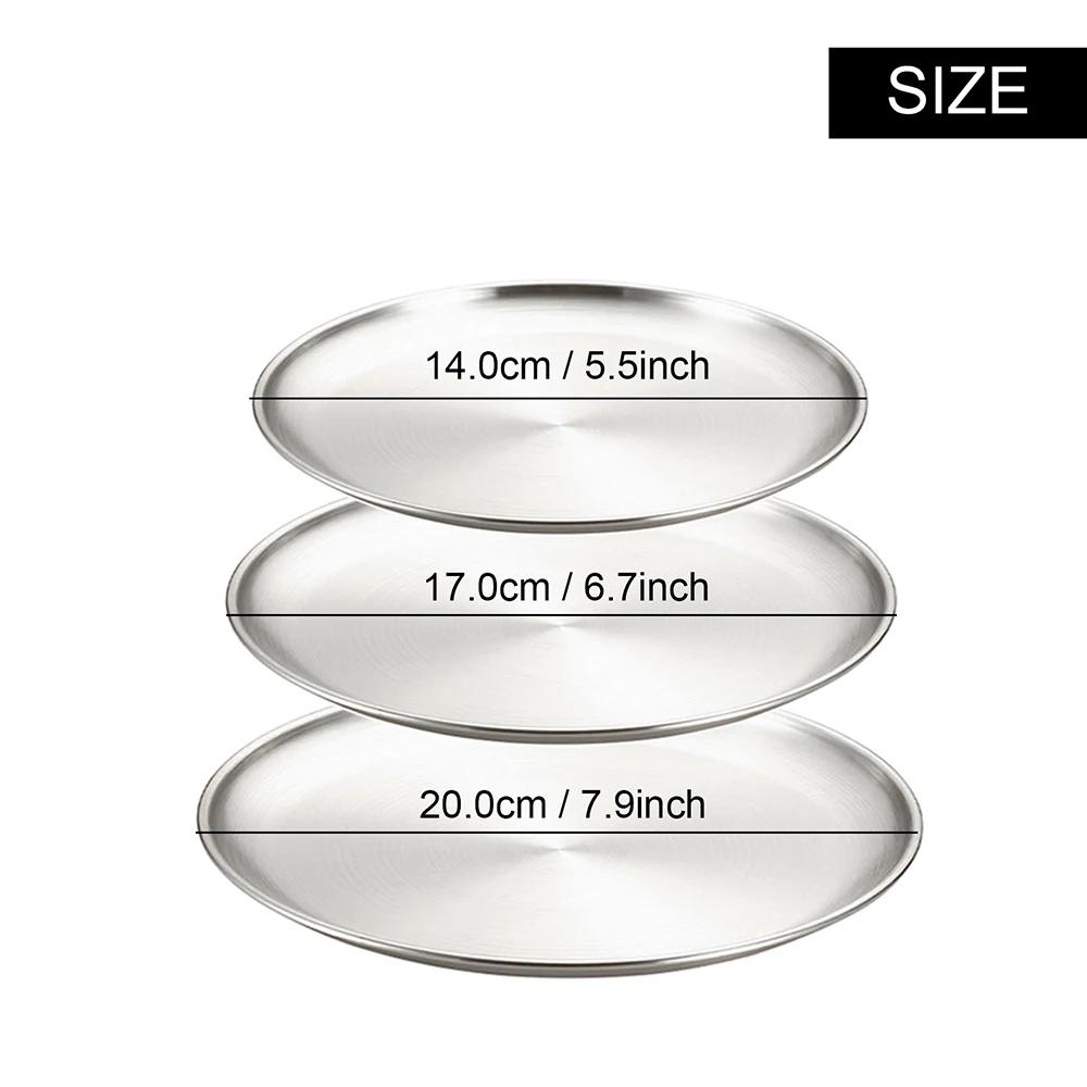 8Pcs Stainless Steels Round Silver Shallow Tray Plate Rust-Proof 17/20/23/26 Camping Plate BBQ Picnic Dishes Cookware