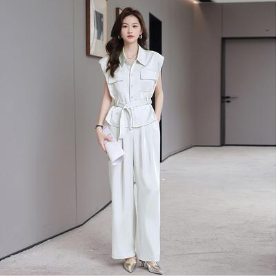 Costume de mode décontracté pour femme, nouveau style d'été, haut sans manches, pantalon large, ensemble deux pièces, tenue d'affaires