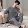 Pajamas Men's Summer Cotton New Boys Short Sleeves Long Pants Large Size Homewear Summer Set 55kg