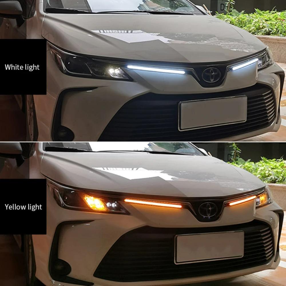 2X Flexible Strip Car LED DRL Sequential Dynamic Waterproof Flow White Yellow Blue Headlight Daytime Running Light Turn Signal