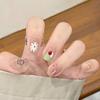 24PCS Blush Fake Nails with Flower Printed Reusable Long Lasting Press on Nails for Working Dating or Partying