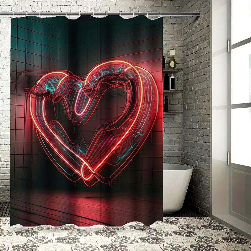 3D Neon Heart Shower Curtain | Modern and Stylish Bathroom Decor