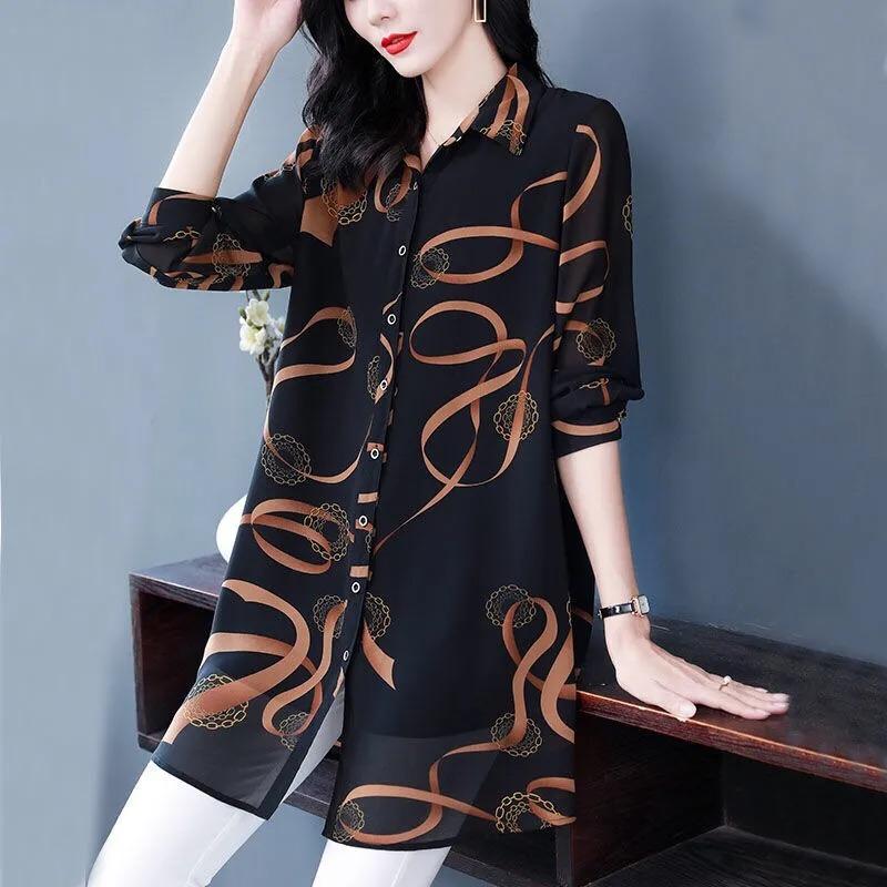 Summer Chiffon Mid-sleeve Top New Style Fashionable Women's Shirt Thin Section