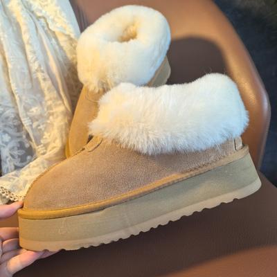 2025 New Tast Real Fur Integrated Wool Thick-soled Short Tube Snow Boots Sangpo Village Warm Women's Winter Cotton Shoes