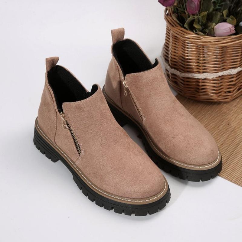 

Ботинки мартин короткие ботинки толстый каблук новые осень и зима внешнеторговые женские короткие ботинки женские 2025 круглый носок двойная молния обувь 43 розовый