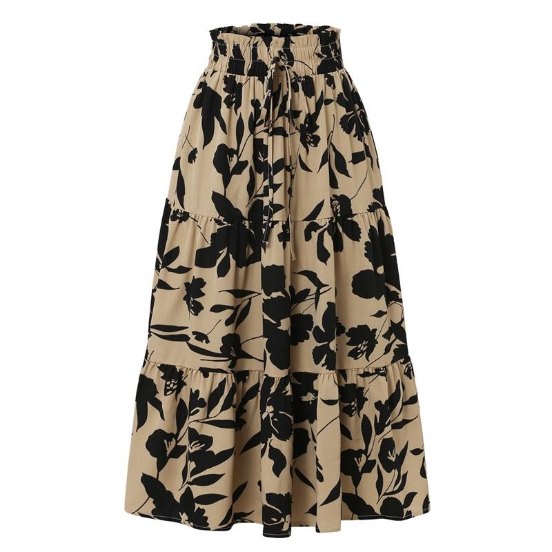 Women s Casual Printed A-Line Pleated Skirt L