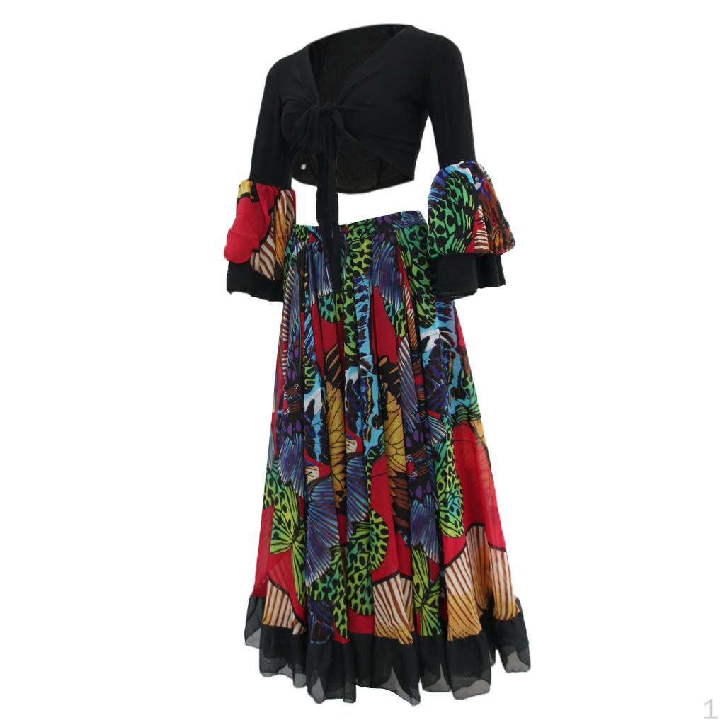 Юбка для танца живота Трайбл Круговая Длинная Платье Танцевальный Костюм чёрный