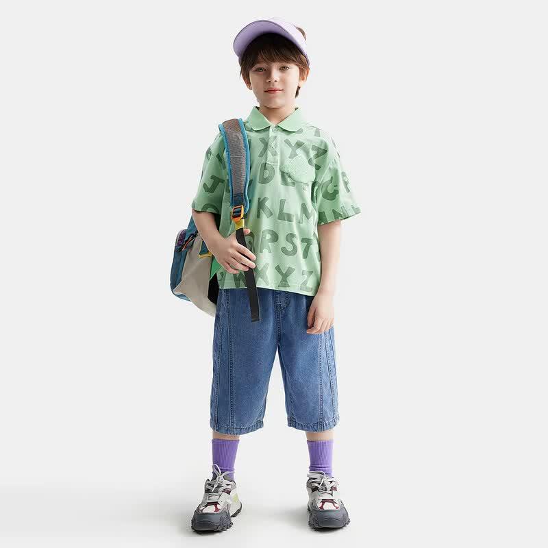 MQD Boys' Short Sleeve Letter Polo T-Shirt