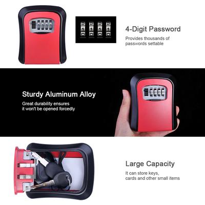 Key Storage Lock Box Wall Mounted with Dustproof Cover 4-Digit Combination Password Outdoor Key