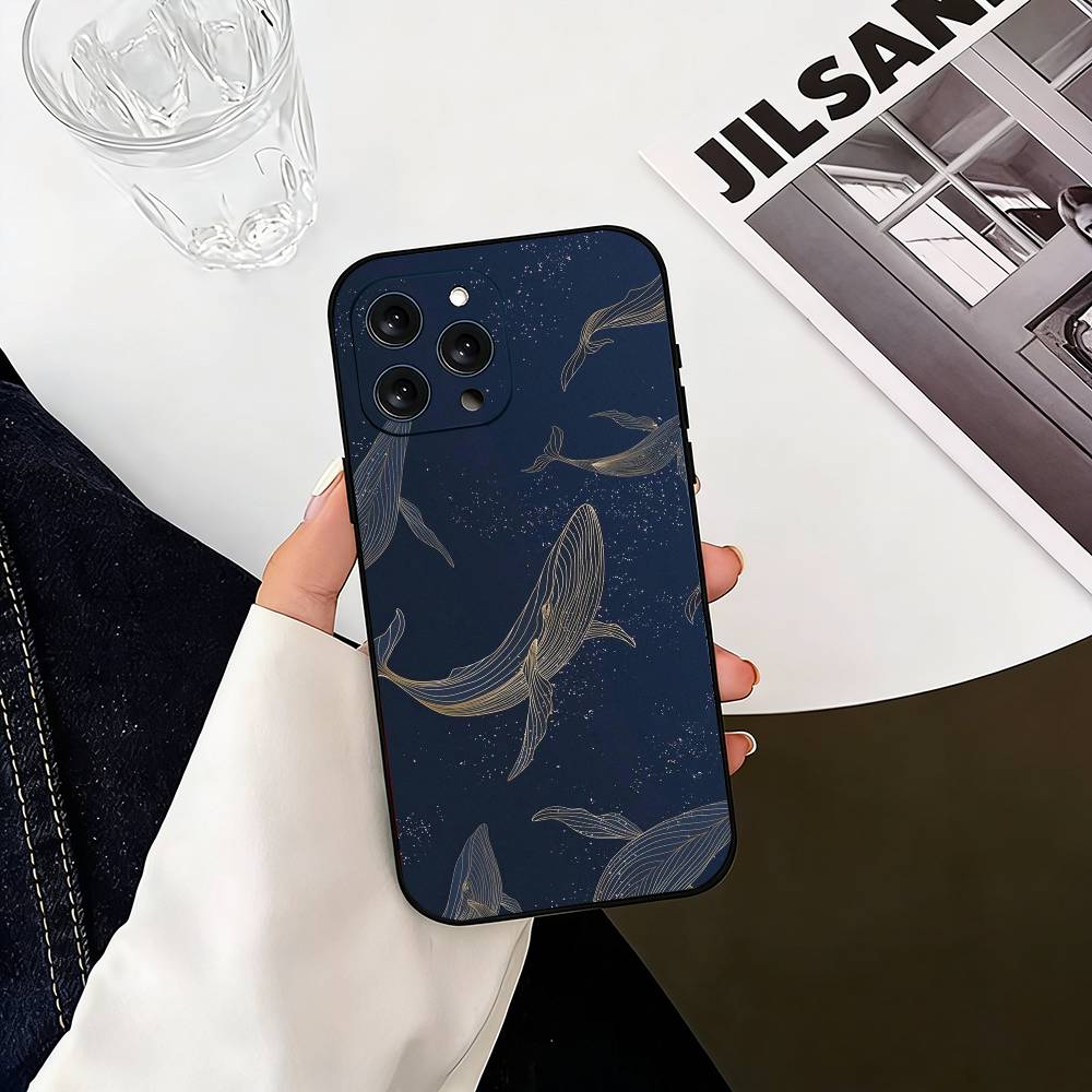 

Line W-Whale Phone Case For iPhone 17, 16,15,14,13,12,11 Plus,Pro Max, Others Soft Black Cover iPhone16se4