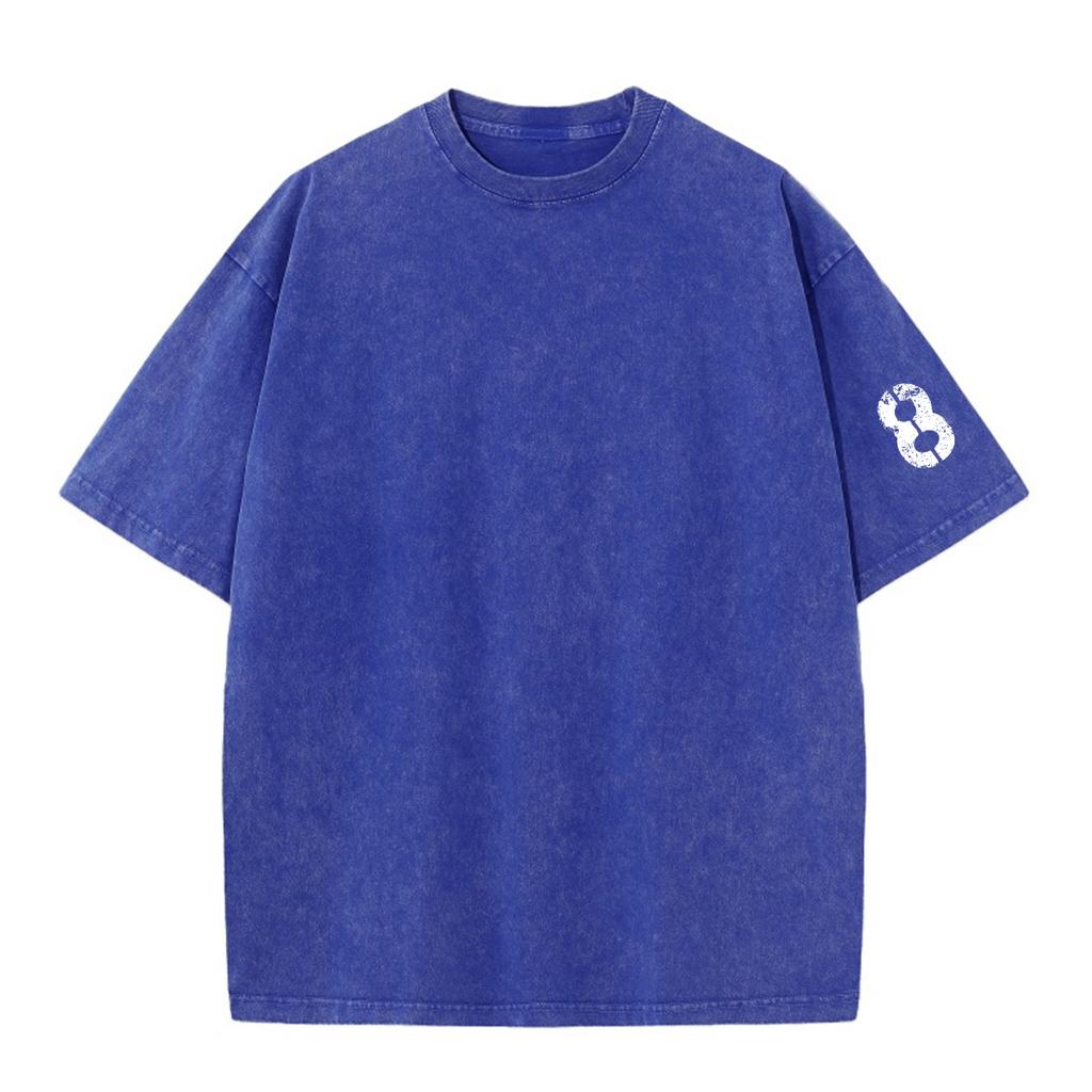 2024 Acid Wash Cotton T Shirt Men's Round Neck Worn-out Short Sleeved T-shirt European American Youth Fashion Sports Casual T-shirt