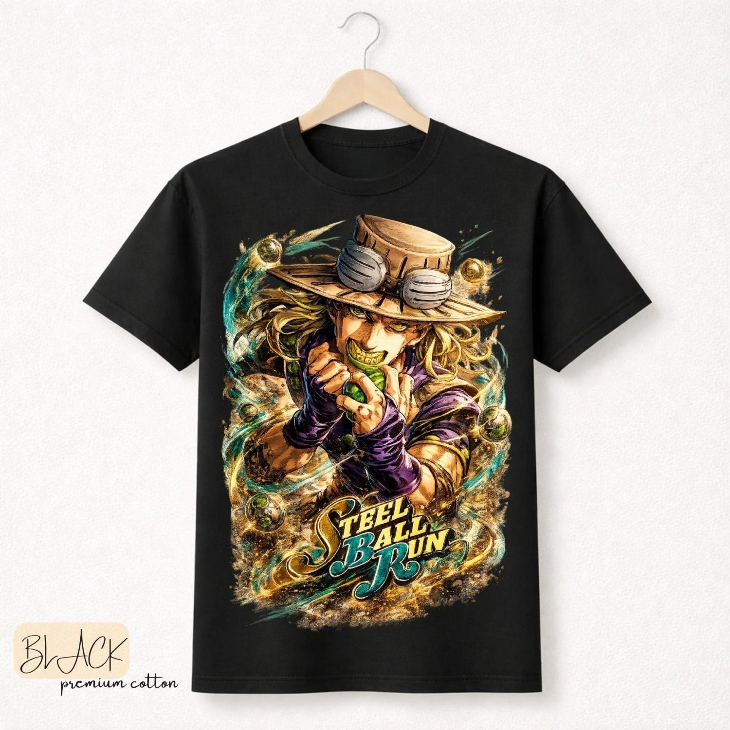 

Anime Jojo Bizarre Adventure Steel Ball Run Gyro Zeppeli T Shirts Men s Women Casual Cotton Short Sleeves Oversized T-shirts S чёрный
