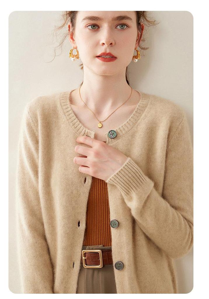 2024 Autumn/Winter Women's Cashmere Cardigan: Round Neck, Loose, Versatile Knitwear Sweater and Wool Coat