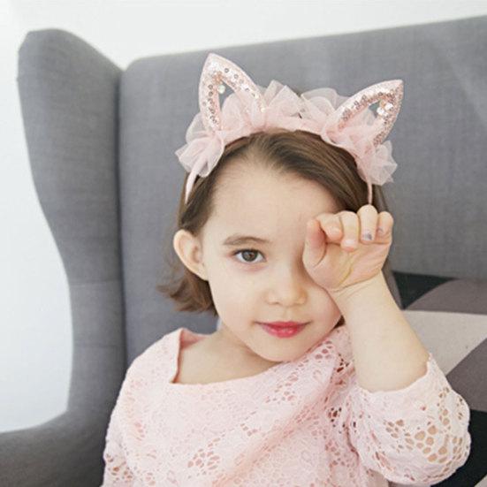 Girls Cute Cat Ears Shape Gauze Sequins Headband Hairband Hair Hoop Accessories