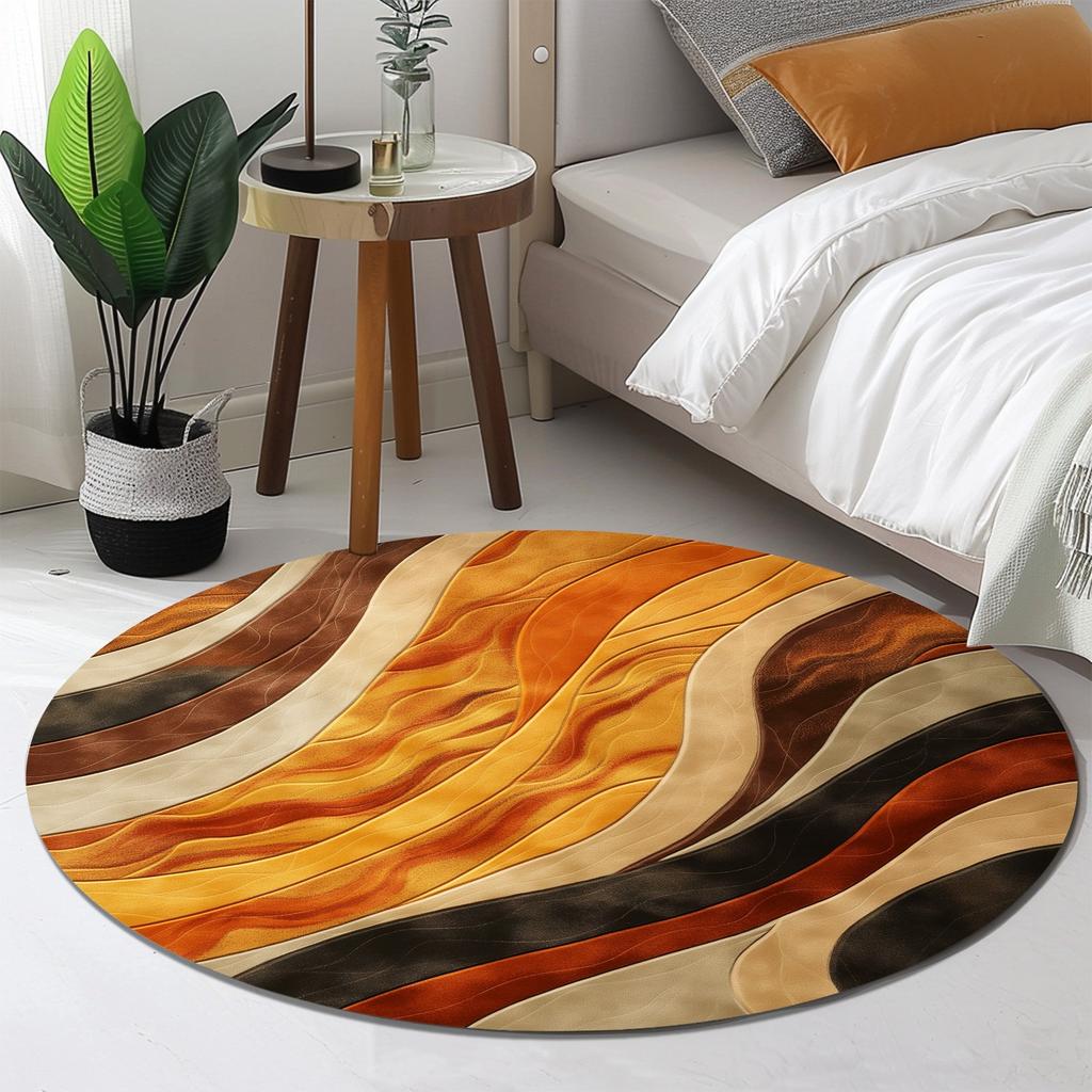 Abstract Wave Pattern Round Rug Flannel Soft Non Slip Floor Mat for Living Room Bedroom Modern Decor Home Accent Carpet Area Rug