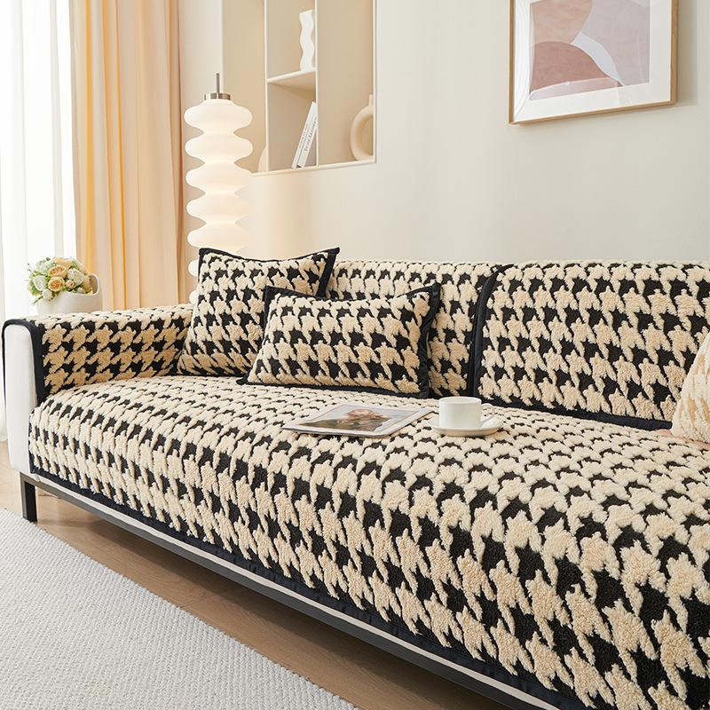 New Qiandongge Sofa Cushion Winter Thickened Plush Seat Cushion High-End Non-Slip Leather Sofa Cover Cover Cloth
